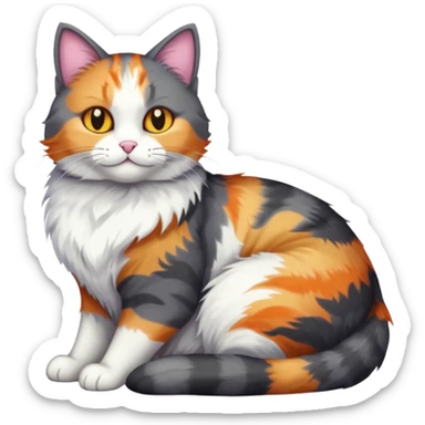 full body large dark grey and white cat cuddling a colourful light patched calico + white tabby cat  sticker