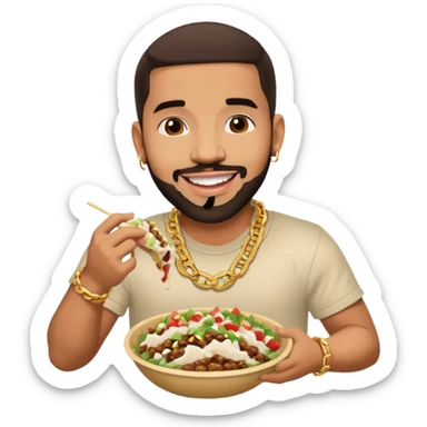 Drake wearing a chain eating a chipotle burrito bowl sticker