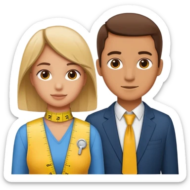 Tailor with Measuring Tape around neck pose with another person sticker