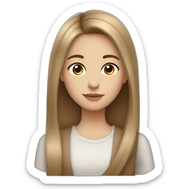 Girl white skin brown straight hair brown eyes middle part sticker