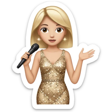 dọa cat is singing, 2 hands holding mirco and twinkle dresss sticker