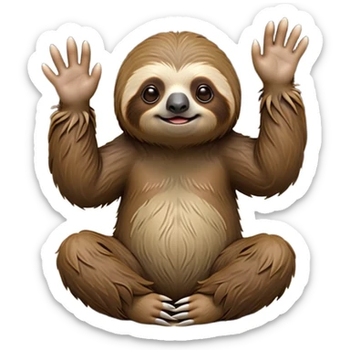 cinematic-sloth-realistic-full-body-sitting-emoji,-long-curved-claws-clinging,-thick-shaggy-brown-fur-slightly-ruffled,-head-tilted-dramatically,-slow-blinking-eyes-filled-with-serene-wisdom,-simplified-yet-realistic-focused-features,-highly-detailed,-glowing-with-an-almost-sarcastic-glow sticker