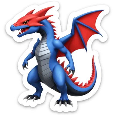 Handsome cool badass edgy evil Charmeleon-Latias-Garchomp-Giratina-Pokémon-Fakémon-fusion-hybrid-creature, full body sticker