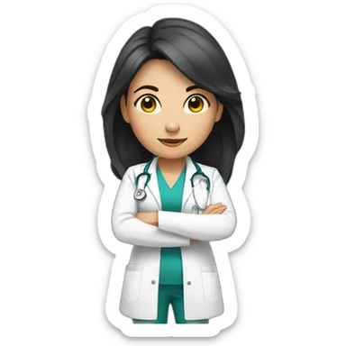 female doctor with dark long hair doing squat exercise sticker