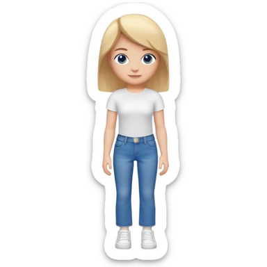 A 3D cartoon casual outfit with blue jeans and a top laid flat, clean surface, bright daylight, realistic Memoji-style. sticker