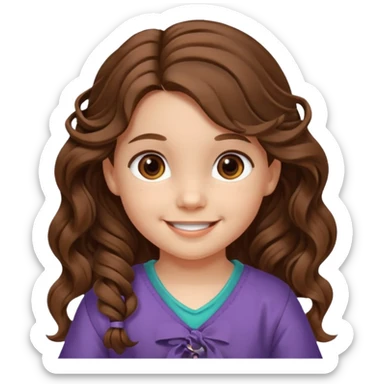 EMOJI COMO LOS DEL IPHONE IOS. SOLO CARA NIÑA, SIN EL CUELLO. 3 AÑOS. PELO LARGO, ONFULADO, MARRON SEMIRECOGIDO, Y OJOS MARRONES. SONRIENDO, Y FONDO TRANSPARENTE sticker