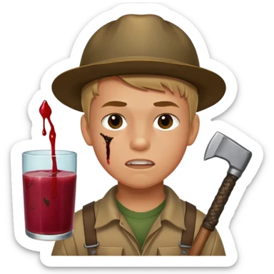13 y/o Brian robeson at the beginning of Hatchet
determined, has hatchet, self-reliant, observant survivalist, berry juice on mouth, bug bites on face sticker