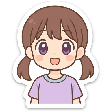 brunette anime girl with purple eyes, classic anime style, various emotions, clean lines, no background sticker
