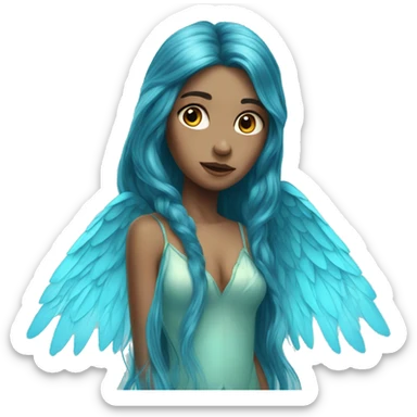 Beautiful, fairy, blue, turqoise, long hair, big wings sticker
