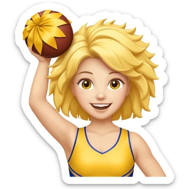 football cheerleader, hold a big cheering pom, yellow and twinkle sticker