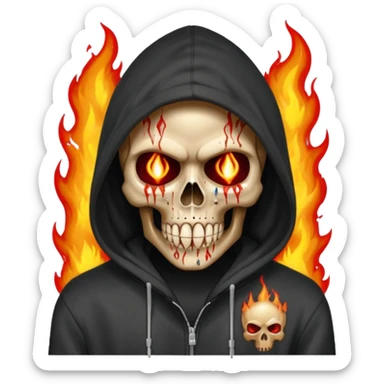 Bro I wanna skull with hoodie on the hoodie has to be on fire and I want matrix blood with the codes and weird numbers spilling out eyes and mouth almost give him a diamond grill in his mouth make it shinny where is the matrix symbols  sticker