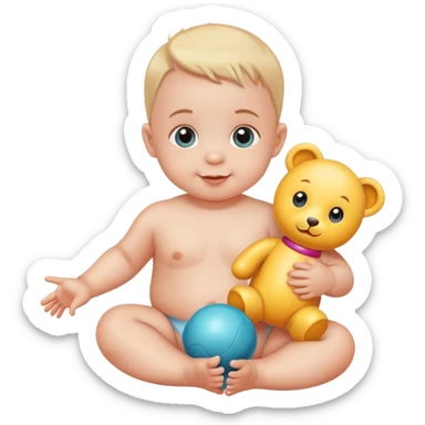 friendly and fun baby crawling with a toy nearby sticker