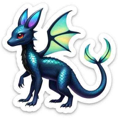 Colorful Iridescent Exotic Salandit-Aurorus-Umbreon-Fakémon-hybrid-creature (full body)  sticker