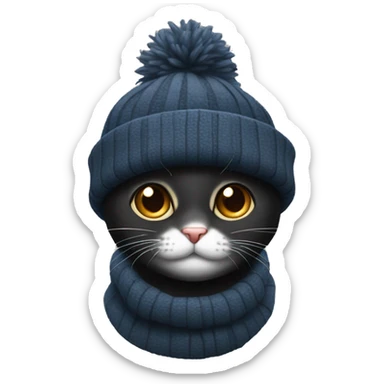 Gato Negro Con gorro de invierno sticker