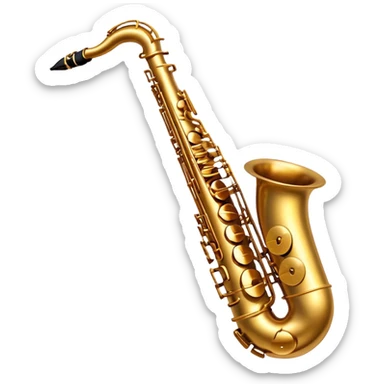 Cinematic Realistic Saxophone, smooth, curving golden brass body, intricate keywork reflecting soft warm light, rich patina adding character, glowing with a jazzy and atmospheric presence. sticker