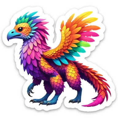 lush warm-colored colorful neon-colored Fakémon-Trico-creature (full body) sticker