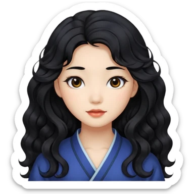 Beautiful girl,Black hair,wavy hair，long hair,Black eyes,Chinese sticker