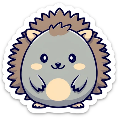 adorable grey hedgehog with round body, short spines, and tiny feet sticker
