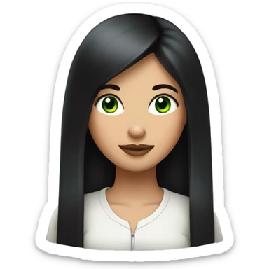 a girl with straight black hair, green eyes, plump lips, fair skin and a mole on her forehead on the left side sticker