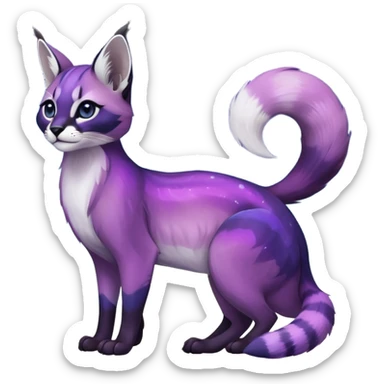 Colorful black-violet-indigo-purple-gradients nebulae nebula starry galactical shiny tropical pale light fruity pastel white glorious iridescent divine exotic cute cool beautiful realistic antasy-caracal-civet-genet-sergal-vernid-Cacomistle-Trico-oncilla-animal-Fakémon-hybrid-fursona (full body) sticker