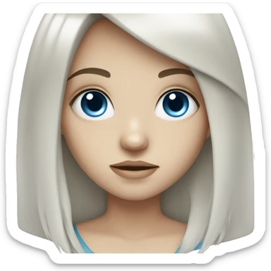 A girl with long dark brown hair, fringe, blue eyes and pale skin sticker