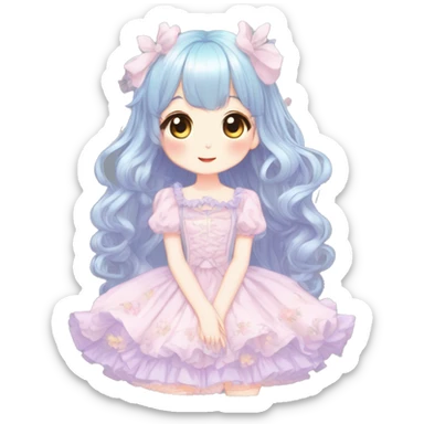 Cute kawaii gorgeous pretty anime pastel lady beautiful hair with gorgeous dress fairycore cottagecore detailed high quality trending aesthetic sticker