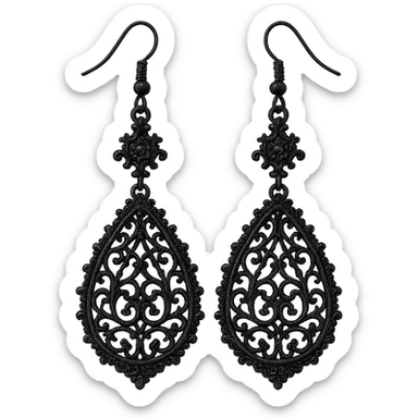goth earrings, black lace teardrop, victorian gothic, ornate sticker