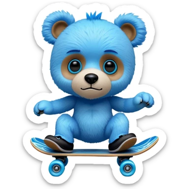 3D, adorable little Pixar style blue neon punk teddy bear on a skateboard, ultra detailed, each lash, eye, and strand of fur is shown in stunning detail as though captured in a timeless photograph, rich textures, visually rich, so lifelike it feels like it could leap off the page at any momen sticker