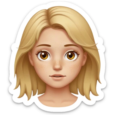 A girl with dirty blonde hair, hazel eyes and freckles sticker