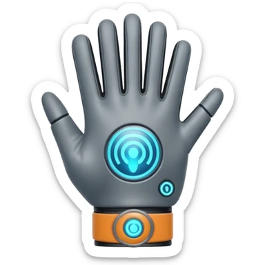 Minimal emoji of a futuristic nano-tech glove with subtle glowing lines, flat sci-fi wearable icon sticker