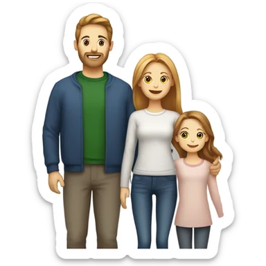 Family of 3 people: Brown hair dad , brown hair mom , blond little daughter and a ginger cat in Christmas Day  sticker