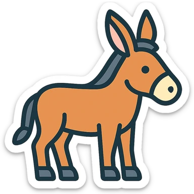 donkey, lineal color icon with black outlines, simple and modern sticker