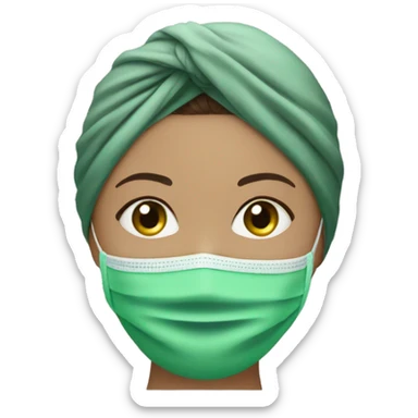 Brunette girl wearing a turban and a green face mask  sticker