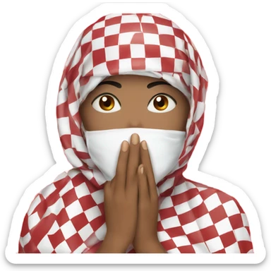 Woman wearing red and white checkered kuffiyeh hand covering mouth sticker