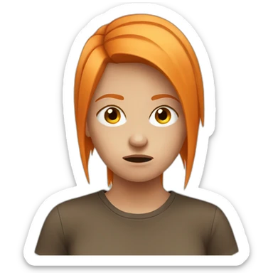 angry girl with straight orange hair in a brown t-shirt sticker