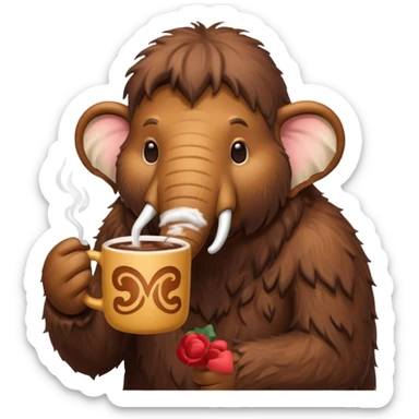 A mammoth who drinks a hot chocolate sticker