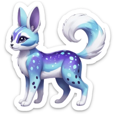 Colorful black-violet-indigo-purple-gradients nebulae nebula starry galactical shiny white-stars-spotted glorious iridescent divine exotic cute cool beautiful realistic Meloetta-caracal-civet-sergal-bunny-oncilla-animal-Fakémon-hybrid-fursona (full body) sticker