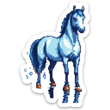 A horse composed of blue and transparent bubbles, with water effects sticker