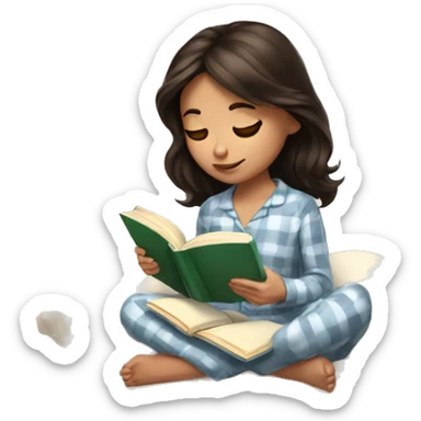 Pretty Brunette girl reading book  in pjs  sticker