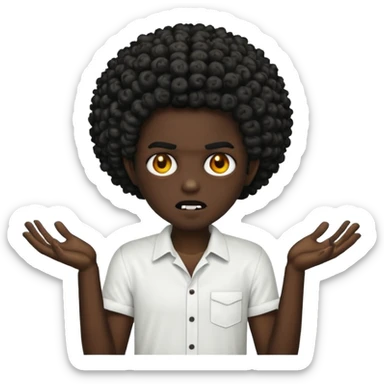 Make a image of a zombie with a curly temp fade Afro  make it like a emoticon not as scary make hair black and with a white shirt on sticker