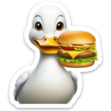 Duck eating cheeseburger sticker