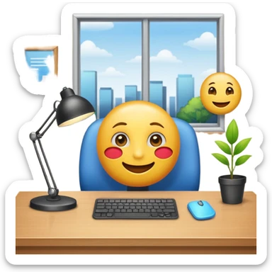 Un emoji derrière un bureau à genoux, avec un autre devant sticker