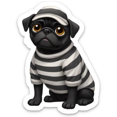 Black pug in prison clothes sticker