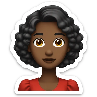 
One girl has long, flowing dark hair, wearing a bright red dress with puffed sleeves, radiating elegance. has short, wavy dark hair, dressed in a sleek black shirt, adding a classic, formal vibe.
 sticker