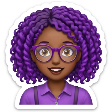 nerd emoji like with glasses showing only her 2 buck teeth but it’s a black girl with purple black curly hair sticker