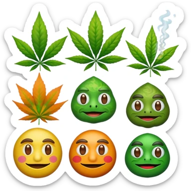 fait moi un pack demojis De fumeur pas avec les emojis de base mais des inventé type tete de beuh feuille de pepe grenouille sous weed lsd etc.. sticker