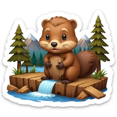Cute beaver building a dam sticker