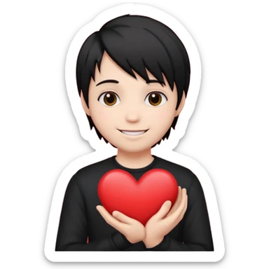 emoji face with emo hair holding a heart and hes so happy sticker