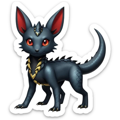 Shiny Dark Cute Majestic Sophisticated Modern Gothic Gloomy Futuristic Scaly Cyber-Salandit-Umbreon-Litten-Hybrid (Full body) sticker