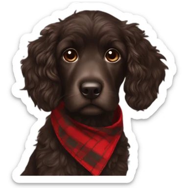 Black Chocolate brown colored doodle with a red and black flannel hankerchief sticker